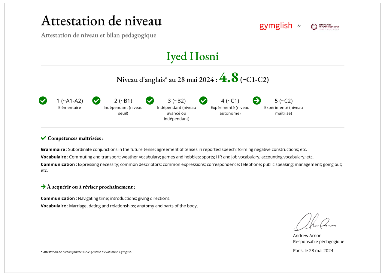 English Language Proficiency C1-C2 Level Certification — Iyed Hosni